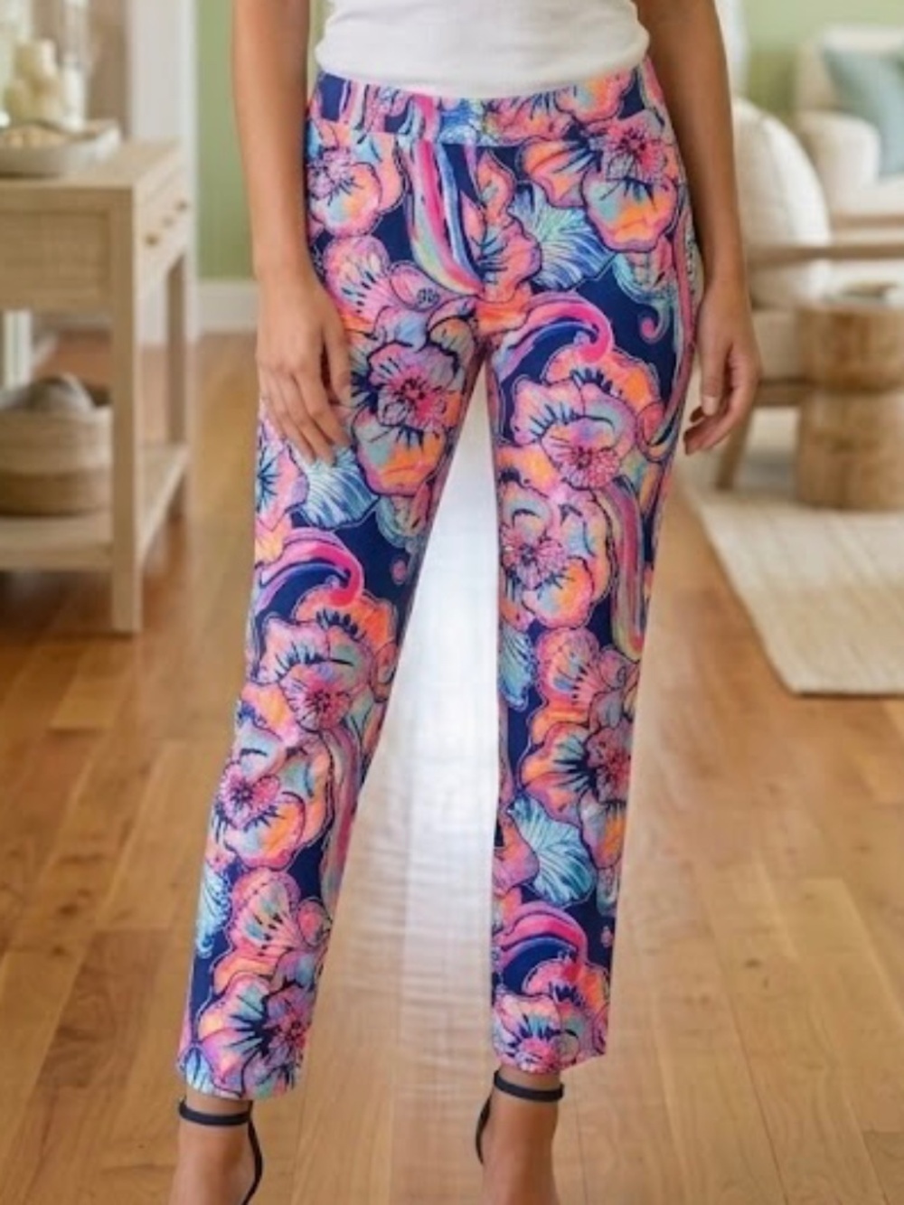 NWOT Lilly Pulitzer Kelly Skinny Ankle Pant in Multi Navy Boho Bateau Size 12